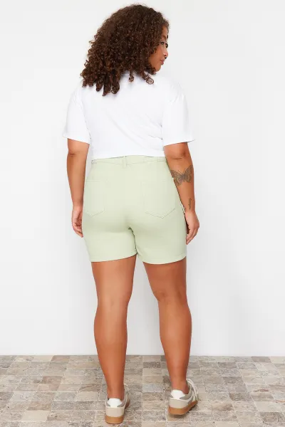 Trendyol Curve Light Green Wrapover Denim Short Skirt