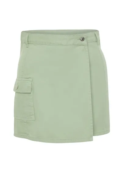 Trendyol Curve Light Green Wrapover Denim Short Skirt