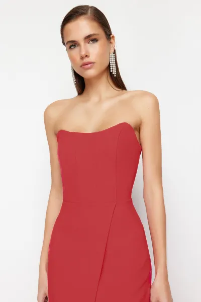 Trendyol Red Corset Detailed Woven Long Evening Dress