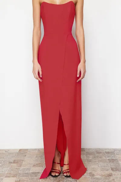 Trendyol Red Corset Detailed Woven Long Evening Dress