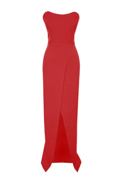 Trendyol Red Corset Detailed Woven Long Evening Dress