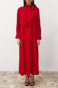 Trendyol Burgundy Collar Tie Detailed Woven Dress