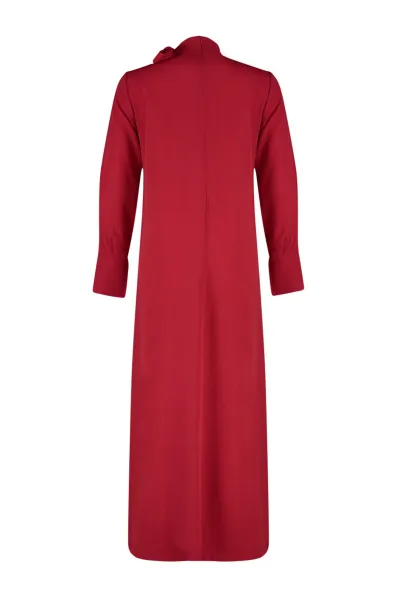 Trendyol Burgundy Collar Tie Detailed Woven Dress