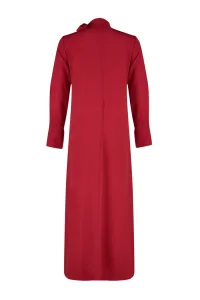 Trendyol Burgundy Collar Tie Detailed Woven Dress