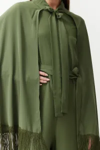 Trendyol Khaki Evening Dress Jumpsuit Tasseled Cape Suit