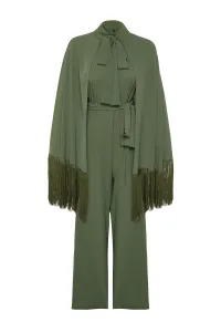 Trendyol Khaki Evening Dress Jumpsuit Tasseled Cape Suit