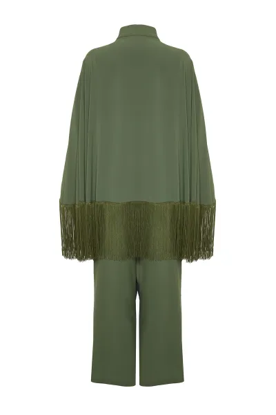 Trendyol Khaki Evening Dress Jumpsuit Tasseled Cape Suit