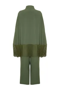 Trendyol Khaki Evening Dress Jumpsuit Tasseled Cape Suit