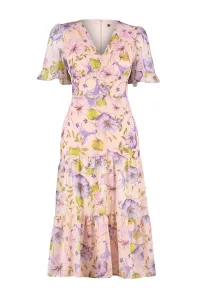 Trendyol Pink Floral Print A-Cut Flounced Midi Lined Chiffon Woven Dress