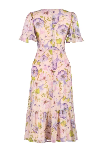 Trendyol Pink Floral Print A-Cut Flounced Midi Lined Chiffon Woven Dress
