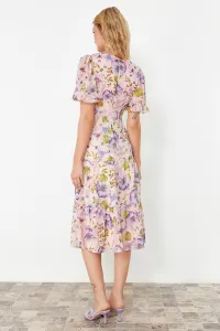 Trendyol Pink Floral Print A-Cut Flounced Midi Lined Chiffon Woven Dress