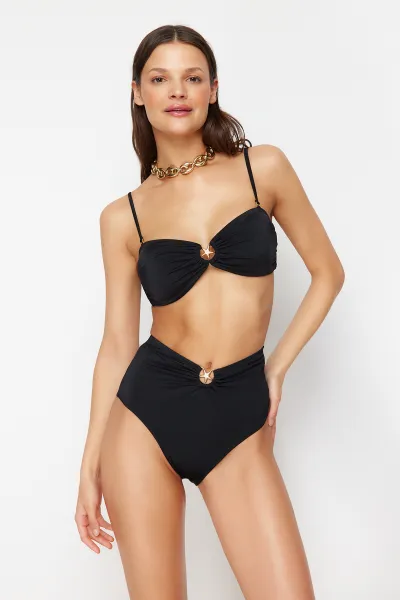 Trendyol Black Premium Accessorized High Waist Hipster Bikini Bottom