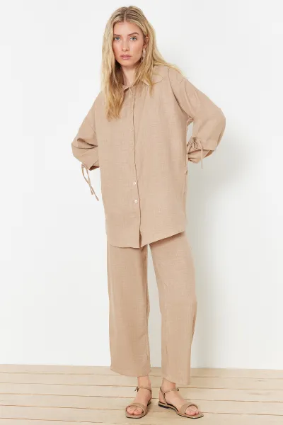 Trendyol Stone Linen Look Woven Two Piece Set