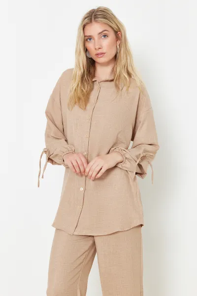 Trendyol Stone Linen Look Woven Two Piece Set