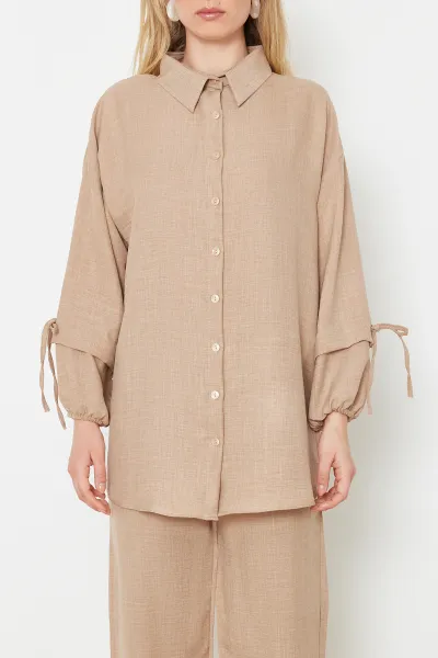 Trendyol Stone Linen Look Woven Two Piece Set