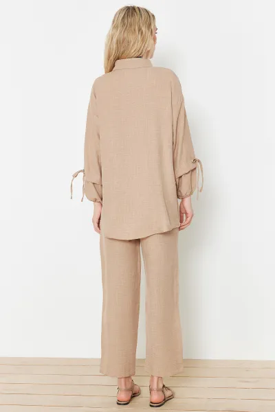Trendyol Stone Linen Look Woven Two Piece Set