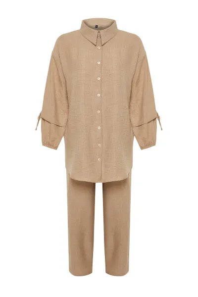 Trendyol Stone Linen Look Woven Two Piece Set