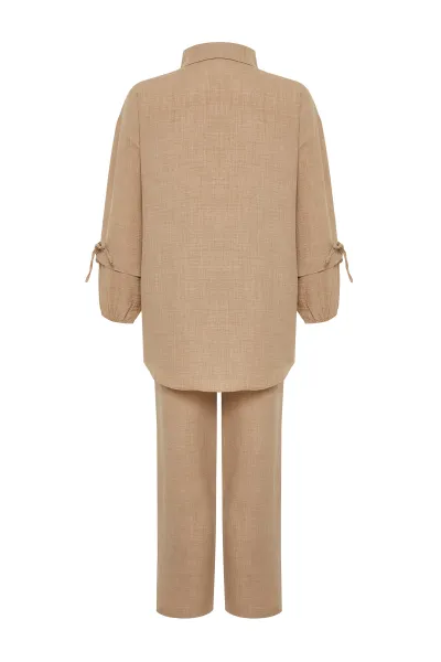 Trendyol Stone Linen Look Woven Two Piece Set