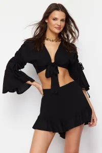 Trendyol Black Woven Ruffle Blouse Shorts Beach Set