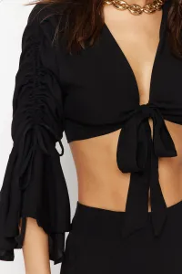 Trendyol Black Woven Ruffle Blouse Shorts Beach Set