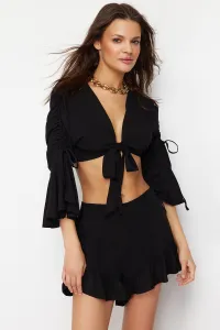 Trendyol Black Woven Ruffle Blouse Shorts Beach Set
