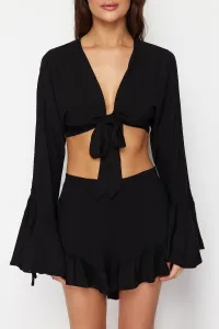 Trendyol Black Woven Ruffle Blouse Shorts Beach Set
