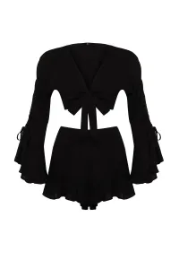 Trendyol Black Woven Ruffle Blouse Shorts Beach Set