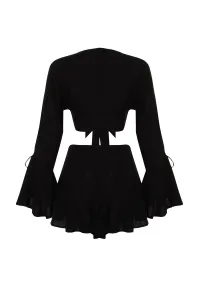 Trendyol Black Woven Ruffle Blouse Shorts Beach Set