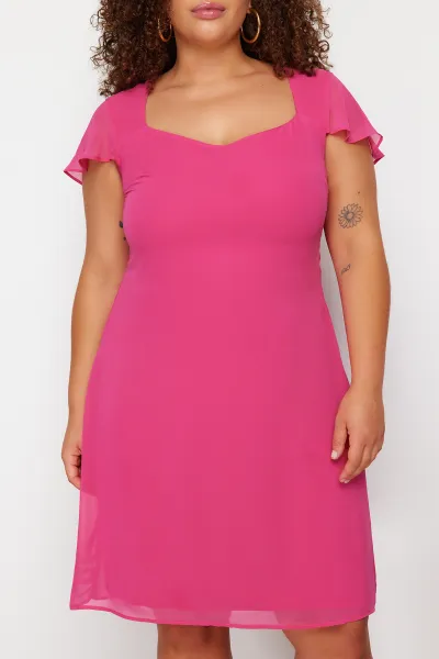 Trendyol Curve Pink Chiffon Woven Plus Size Dress