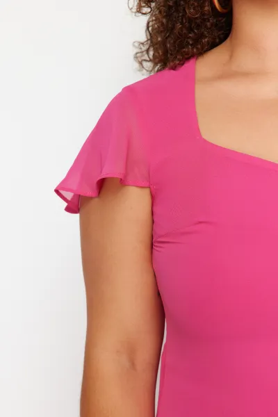 Trendyol Curve Pink Chiffon Woven Plus Size Dress