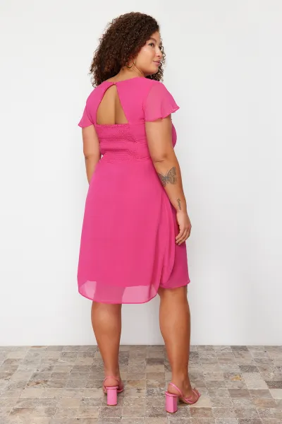 Trendyol Curve Pink Chiffon Woven Plus Size Dress