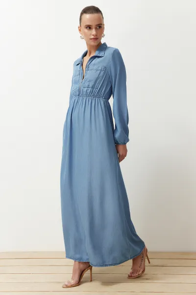 Trendyol Dark Blue Midi Denim Modest Dress
