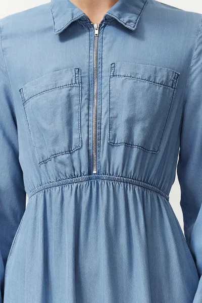 Trendyol Dark Blue Midi Denim Modest Dress