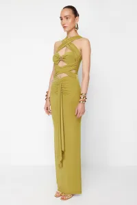 Trendyol X Zeynep Tosun Oil Green Cut Out Knitted Tie Detailed Evening Dress & Graduation Dress