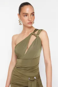 Trendyol X Zeynep Tosun Khaki Window Detailed Knitted Snake Accessory Bodysuit