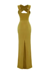 Trendyol X Zeynep Tosun Oil Green Cut Out Knitted Tie Detailed Evening Dress & Graduation Dress