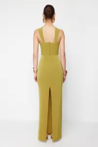 Trendyol X Zeynep Tosun Oil Green Cut Out Knitted Tie Detailed Evening Dress & Graduation Dress