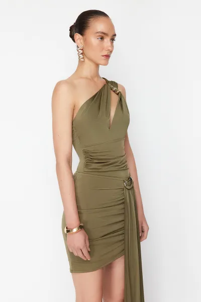 Trendyol X Zeynep Tosun Khaki Window Detailed Knitted Snake Accessory Bodysuit