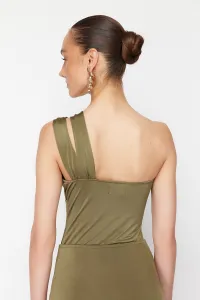 Trendyol X Zeynep Tosun Khaki Window Detailed Knitted Snake Accessory Bodysuit