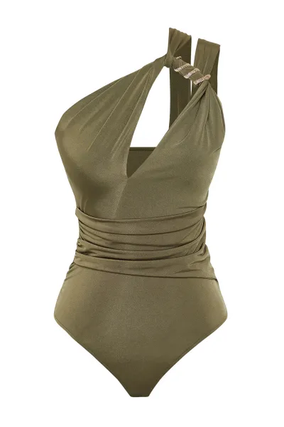 Trendyol X Zeynep Tosun Khaki Window Detailed Knitted Snake Accessory Bodysuit