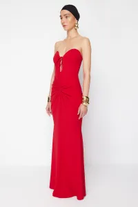 Trendyol X Zeynep Tosun Red Fish Knitting Detailed Long Evening Dress & Graduation Dress
