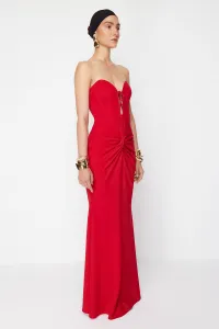 Trendyol X Zeynep Tosun Red Fish Knitting Detailed Long Evening Dress & Graduation Dress