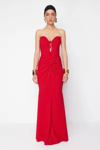 Trendyol X Zeynep Tosun Red Fish Knitting Detailed Long Evening Dress & Graduation Dress