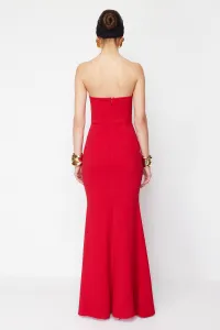 Trendyol X Zeynep Tosun Red Fish Knitting Detailed Long Evening Dress & Graduation Dress