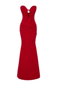 Trendyol X Zeynep Tosun Red Fish Knitting Detailed Long Evening Dress & Graduation Dress