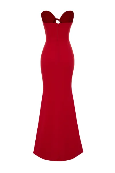 Trendyol X Zeynep Tosun Red Fish Knitting Detailed Long Evening Dress & Graduation Dress