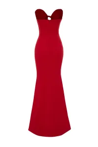 Trendyol X Zeynep Tosun Red Fish Knitting Detailed Long Evening Dress & Graduation Dress