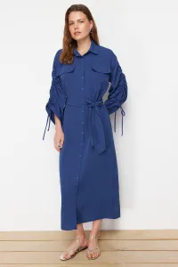 Trendyol Saks Belted Cotton Woven Shirt Dress with Adjustable Sleeves Detail