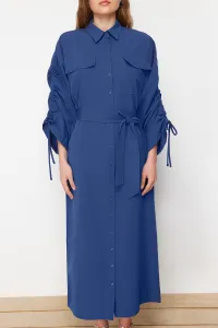 Trendyol Saks Belted Cotton Woven Shirt Dress with Adjustable Sleeves Detail