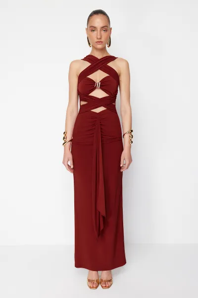 Trendyol X Zeynep Tosun Tile Cut Out Snake Accessory Detailed Evening Dress & Graduation Dress